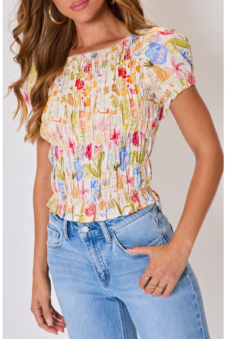 Eliza Floral Smocked Cotton Top, Alternate, color, CREAM MULTI