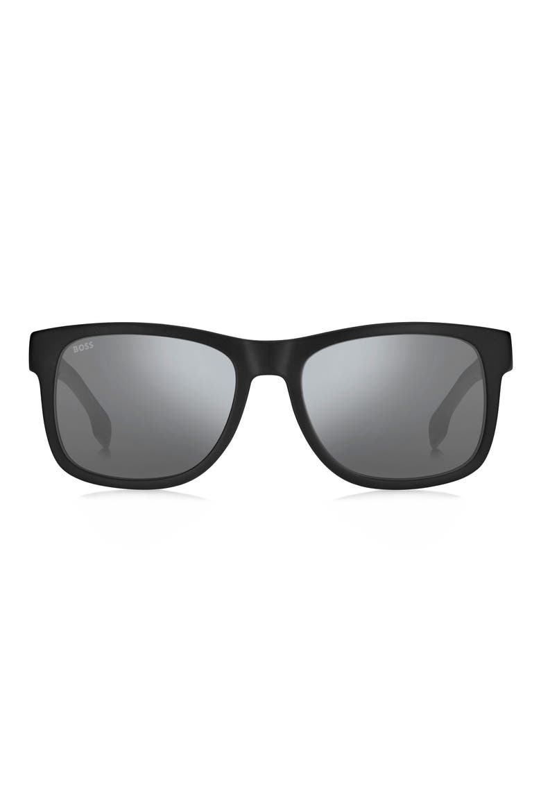 1568 55mm Polarized Gradient Rectangular Sunglasses, Main, color, MATTE BLACK