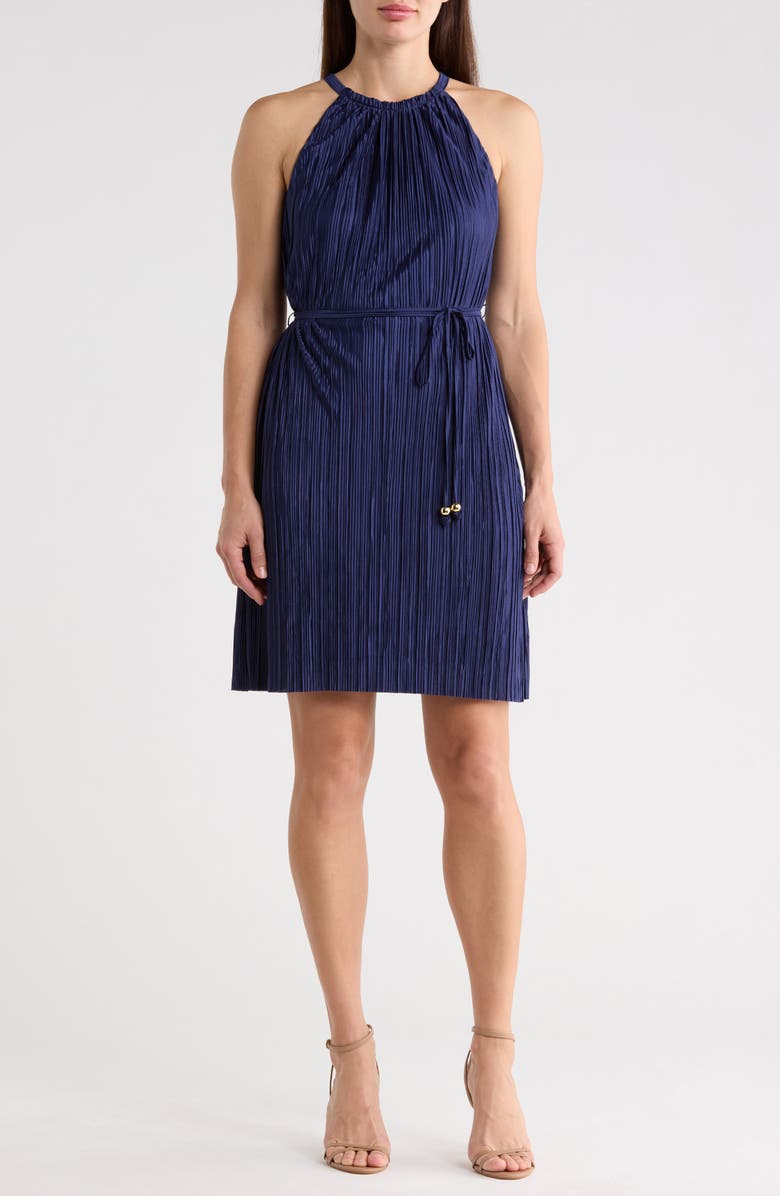 Vince Camuto High Neck Sleeveless Dress, Main, color, Navy
