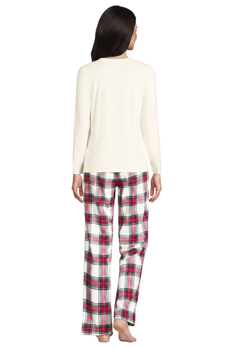 Pajama Set Knit Long Sleeve T-Shirt and Flannel Pants, Alternate, color, Ivory/Compass Red Multi Plaid