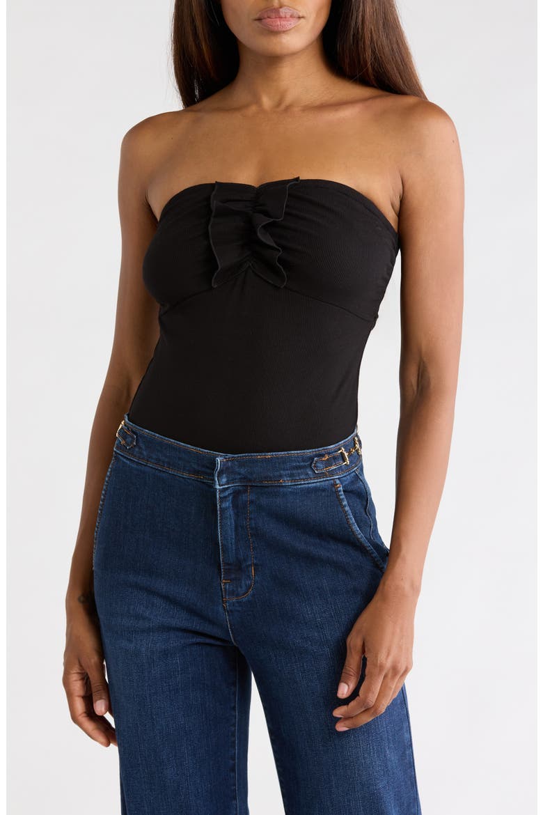 Livvy Strapless Rib Knit Bodysuit, Main, color, BLACK