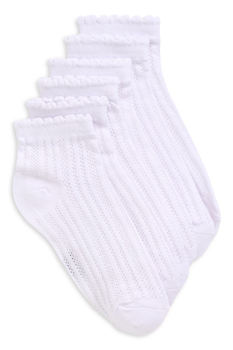 Lace Knit 3-Pack Ankle Socks, Main, color, WHITE