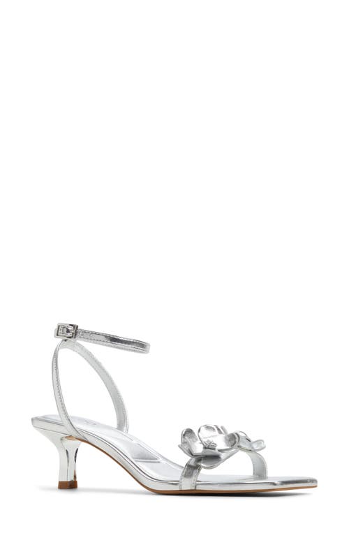 Aldo Daisyrose Ankle Strap Kitten Heel Sandal In Silver