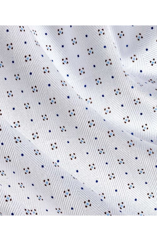 David Donahue Regular Fit Neat Print Cotton Herringbone Dress Shirt In White