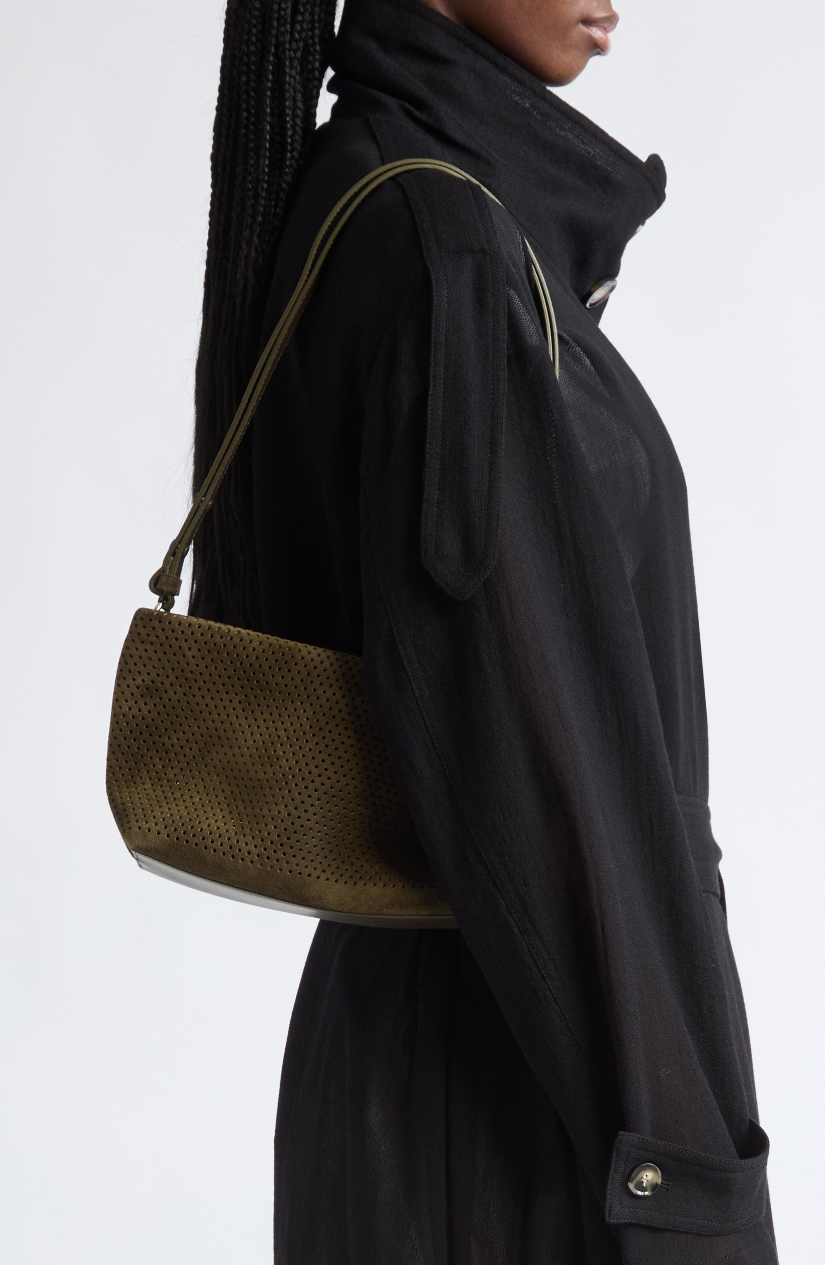 Bond Perforated Suede Shoulder Bag, Alternate, color, OLIVE