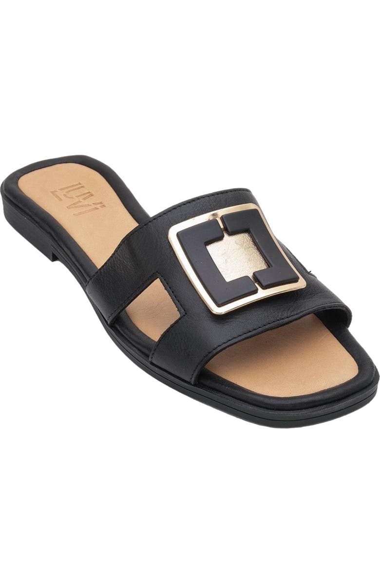 Forever & Always Shoes MILLIE Leather Buckle Slide, Main, color, Black Leather