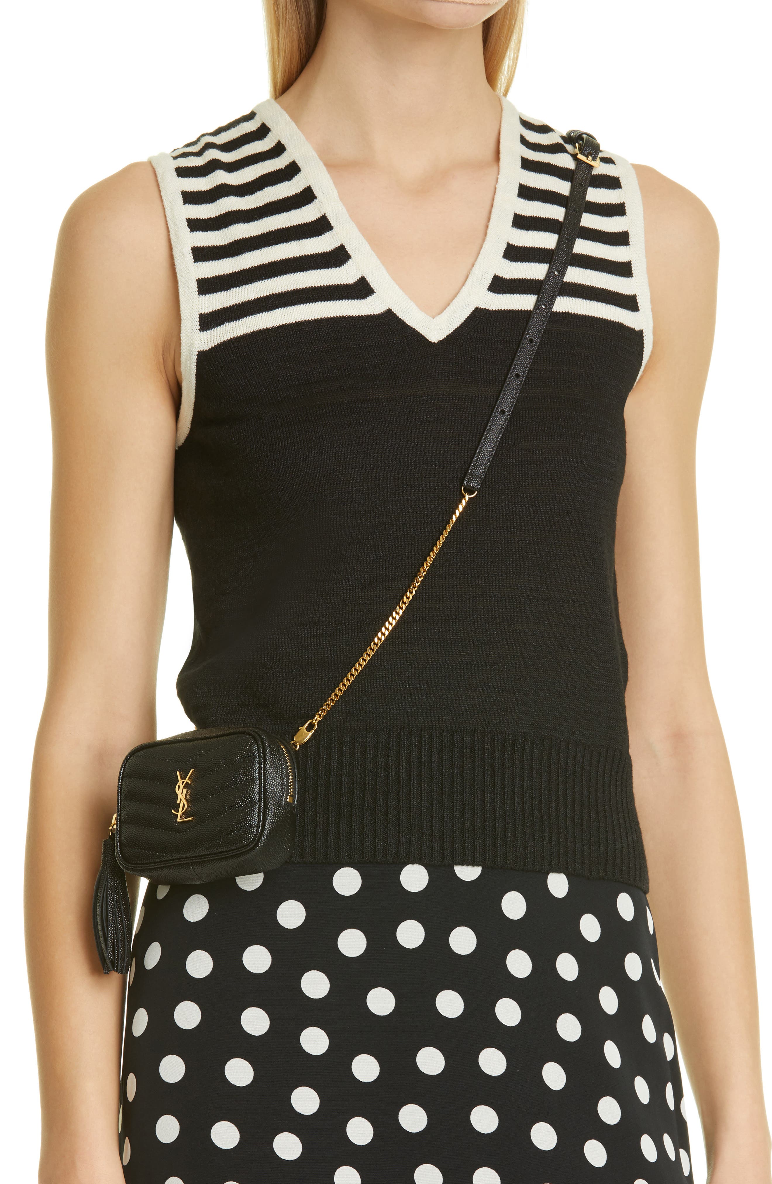 Saint Laurent Matelassé Leather Belt Bag, Alternate, color, 