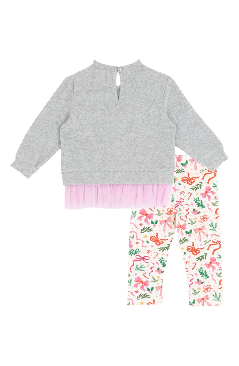 Rare Editions Holiday Bow Top & Leggings Set, Alternate, color, Gray