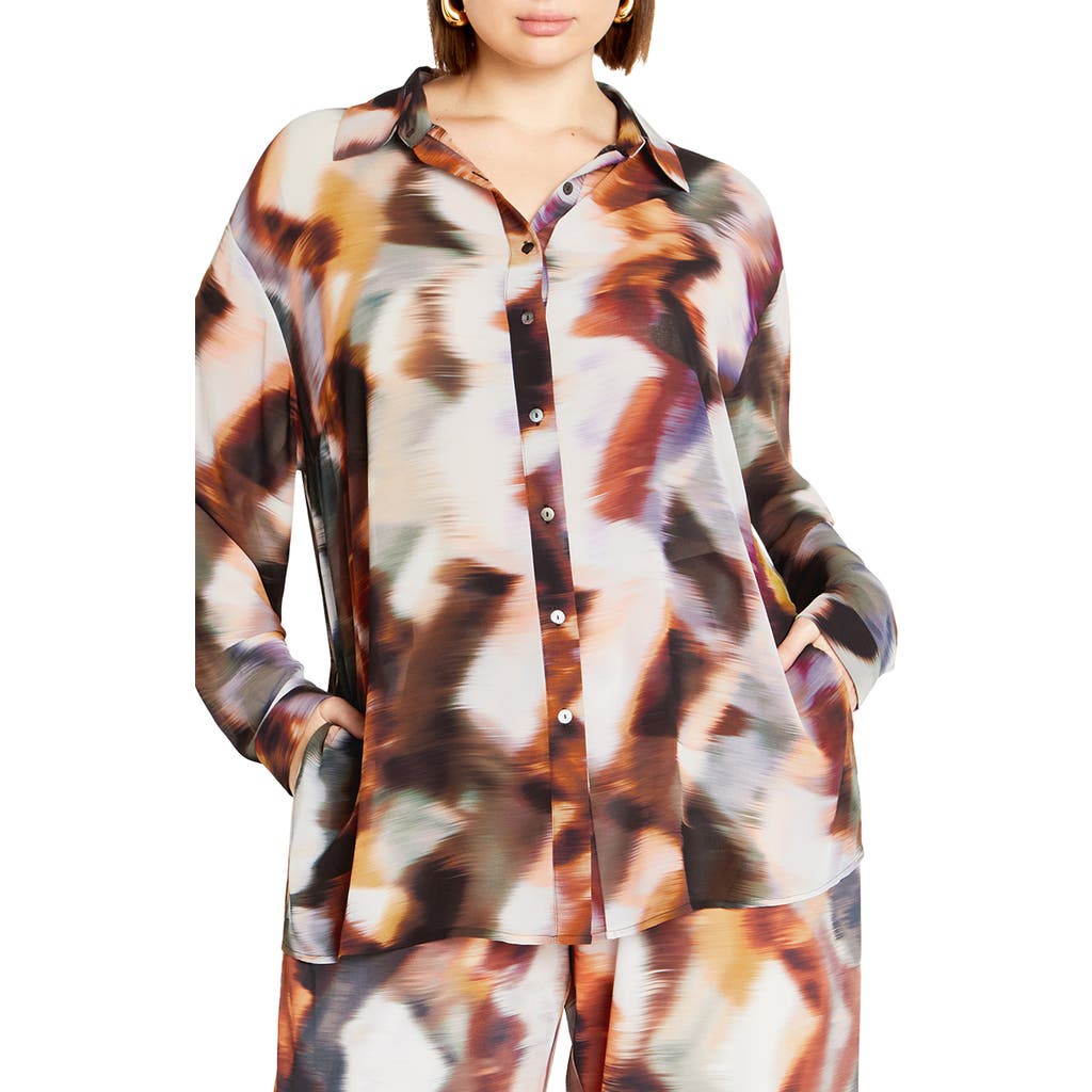 City Chic Passion Print Shirt In White