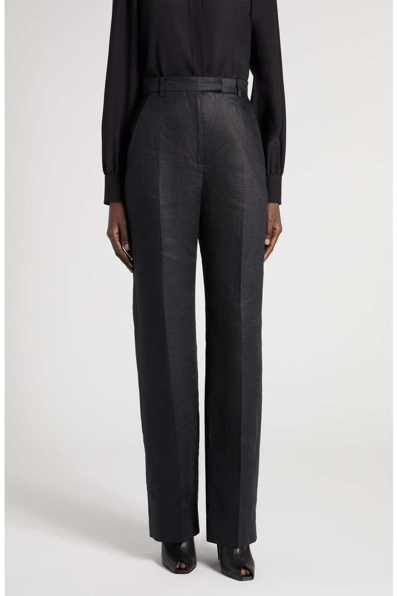 Straight Leg Linen Trousers, Main, color, BLACK