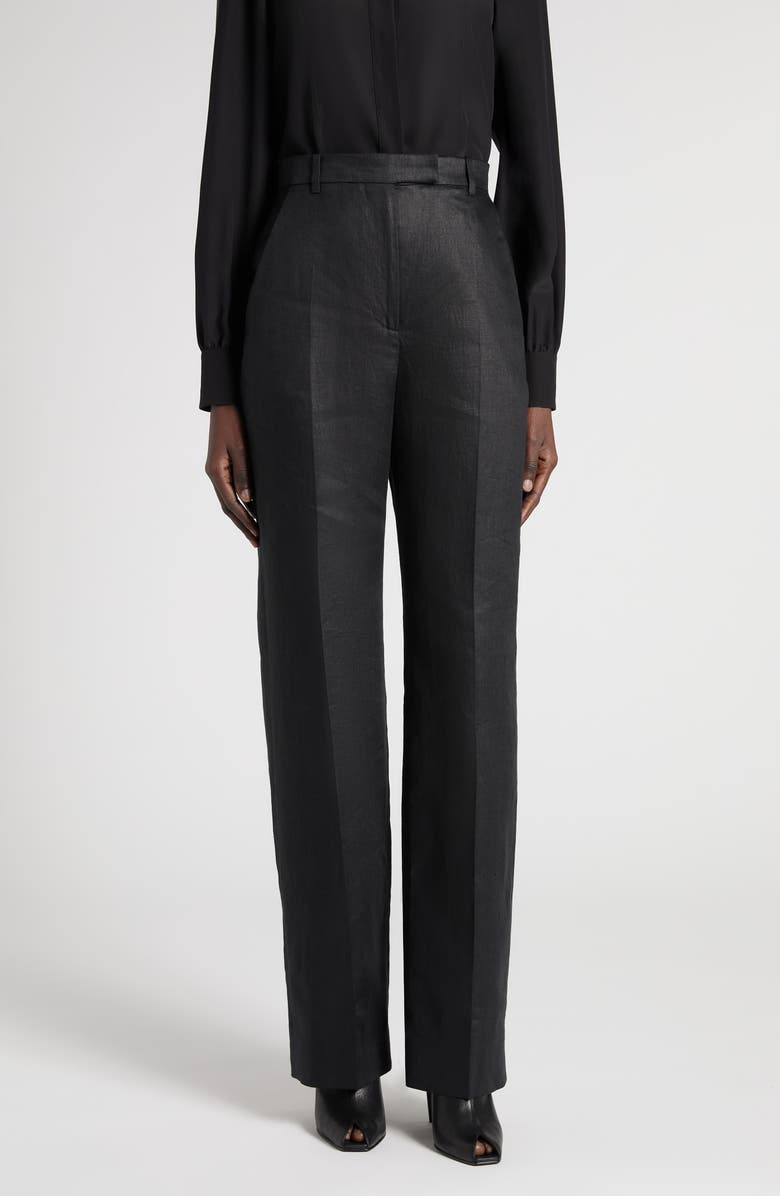 McQueen Straight Leg Linen Trousers, Main, color, Black