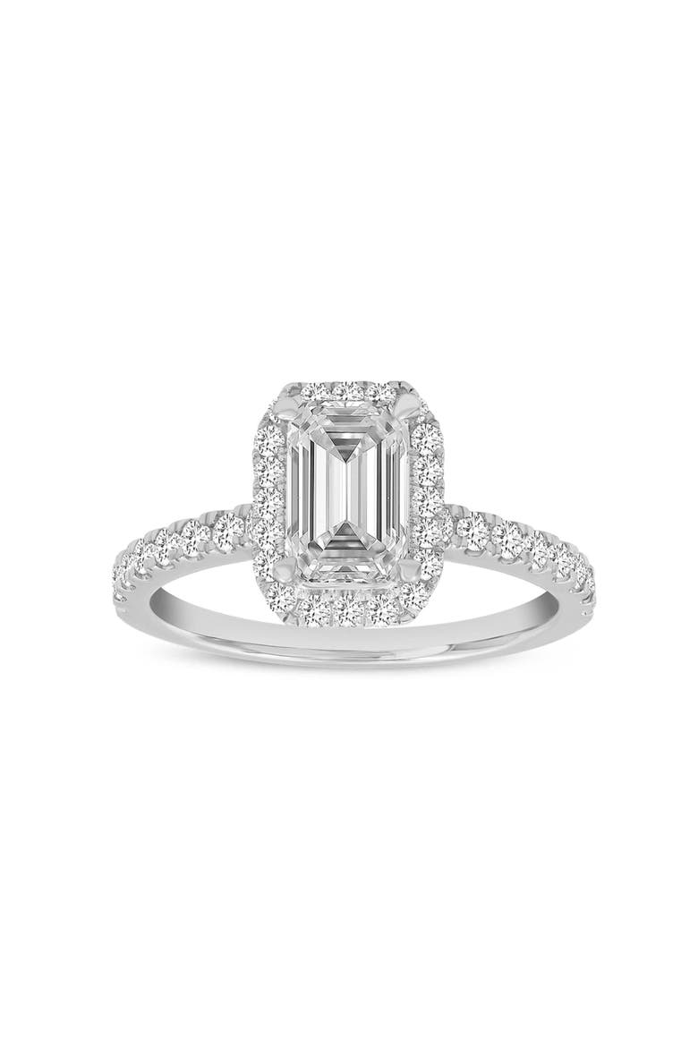 Ivey 14K White Gold Emerald Cut Lab Grown Diamond Halo Engagement Ring - 1.75 ctw, Main, color, 14K White Gold