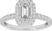 LuvMyJewelry Ivey 14K White Gold Emerald Cut Lab Grown Diamond Halo Engagement Ring - 1.75 ctw