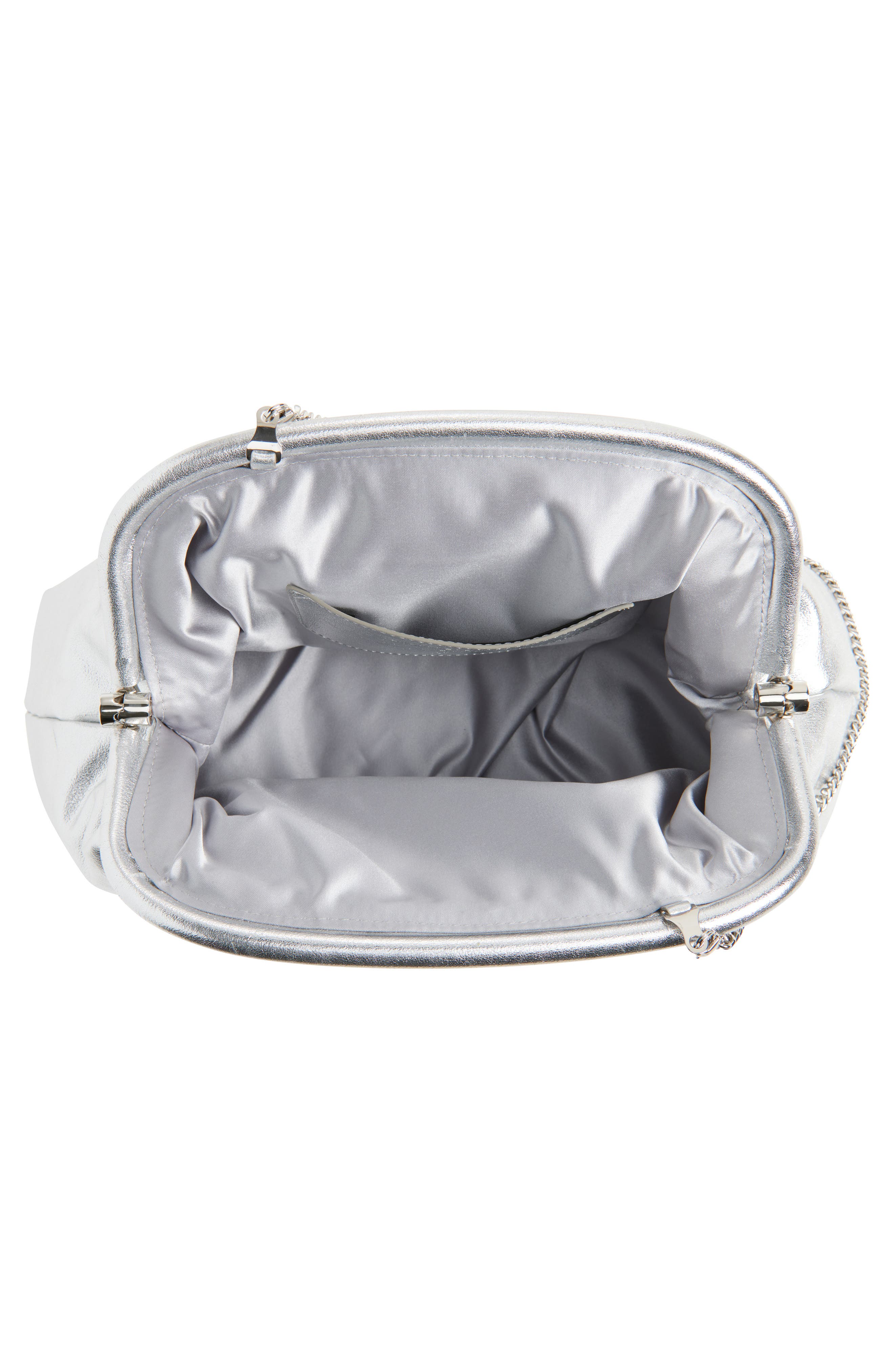 Stella McCartney Falabella Padded Metallic Soft Clutch with Chain, Alternate, color, Silver
