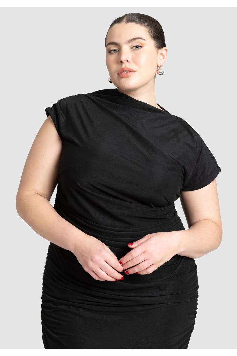 Draped Asym Dress, Alternate, color, BLACK ONYX
