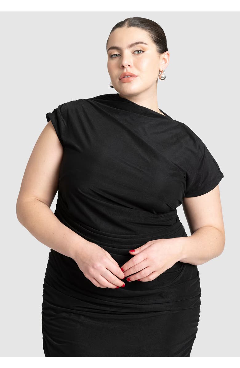 ELOQUII Draped Asym Dress, Alternate, color, Black Onyx