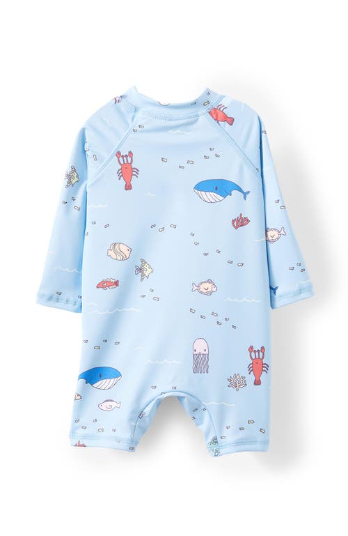 Cotton On Kids Cameron Long Sleeve Swimsuit In Dawn Blue Sea Creatures