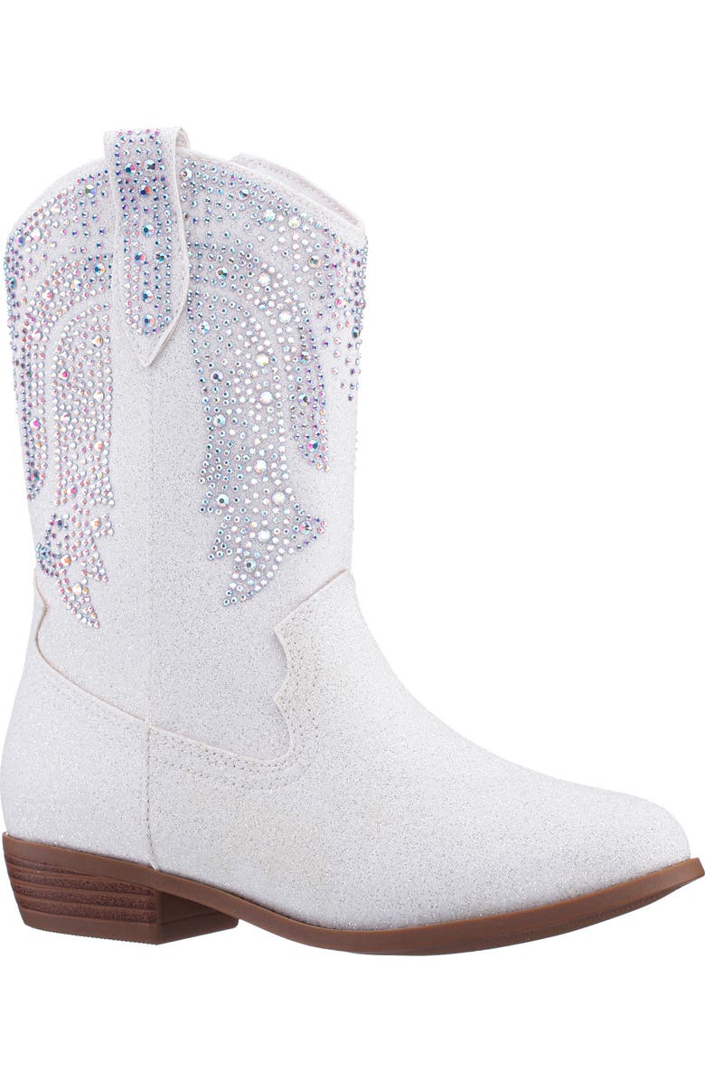 Nina Kids' Hawley Western Boot, Main, color, White Glitter Stones