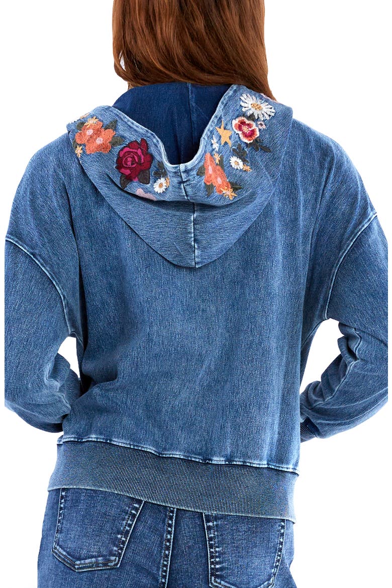 Camp Peace Floral Embroidered Denim Hoodie, Alternate, color, DENIM