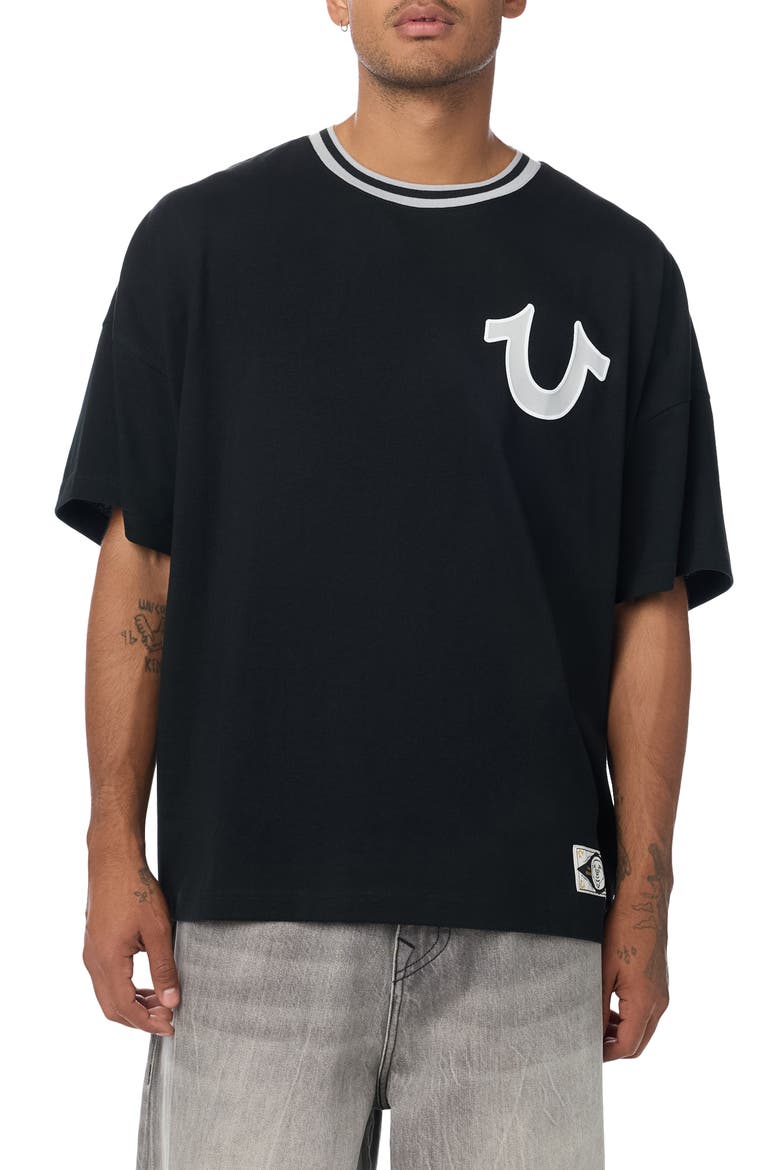 Script Heavy Oversized T-shirt, Main, color, JET BLACK
