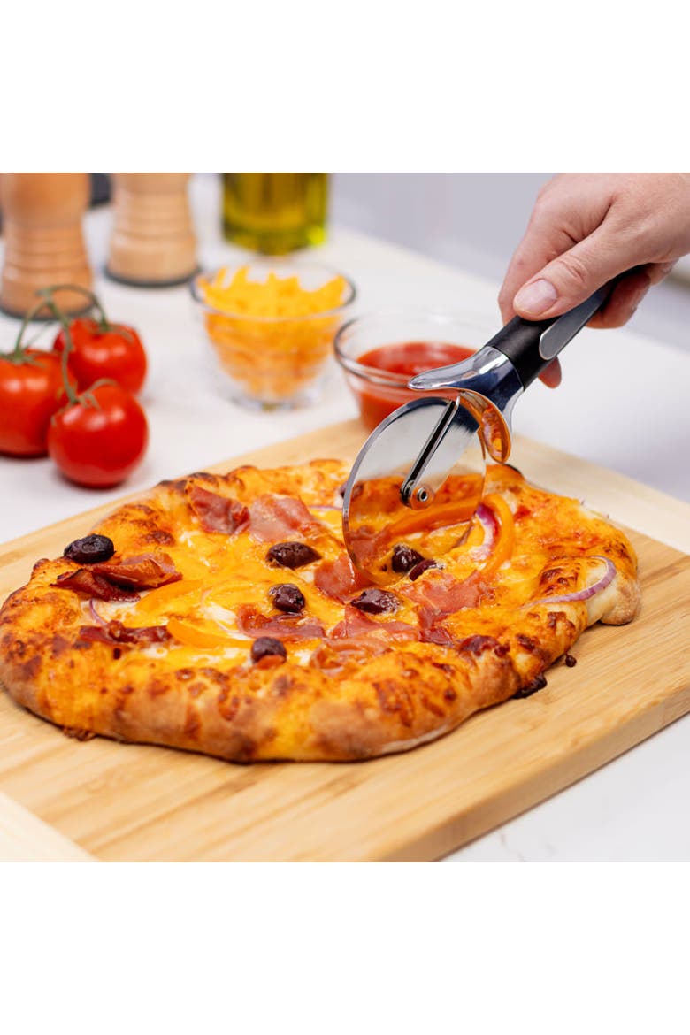 Glazed Pizza Stone, Pizza Peel, and Pizza Cutter Set, Alternate, color, Bamboo/Cordierite