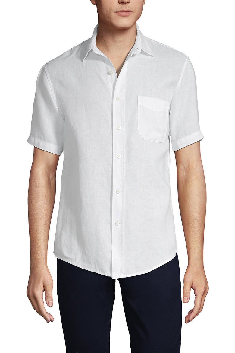 Traditional Fit Short Sleeve Linen Shirt, Main, color, White