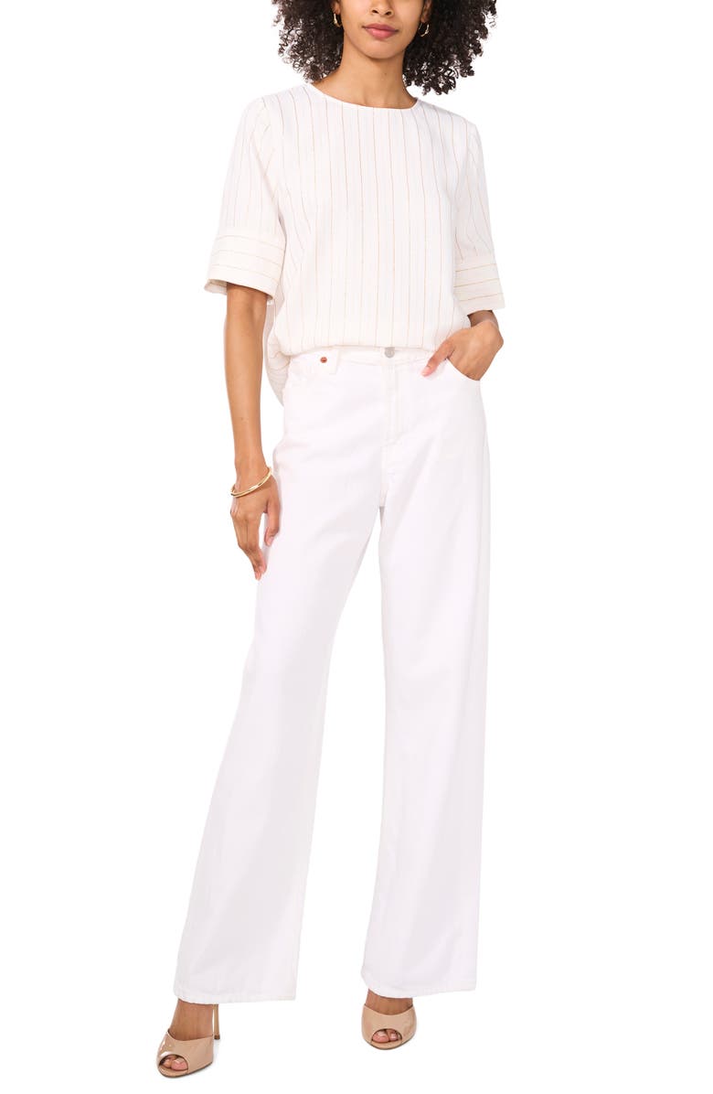 Vince Camuto Metallic Stripe Short Sleeve Crepe Top, Alternate, color,