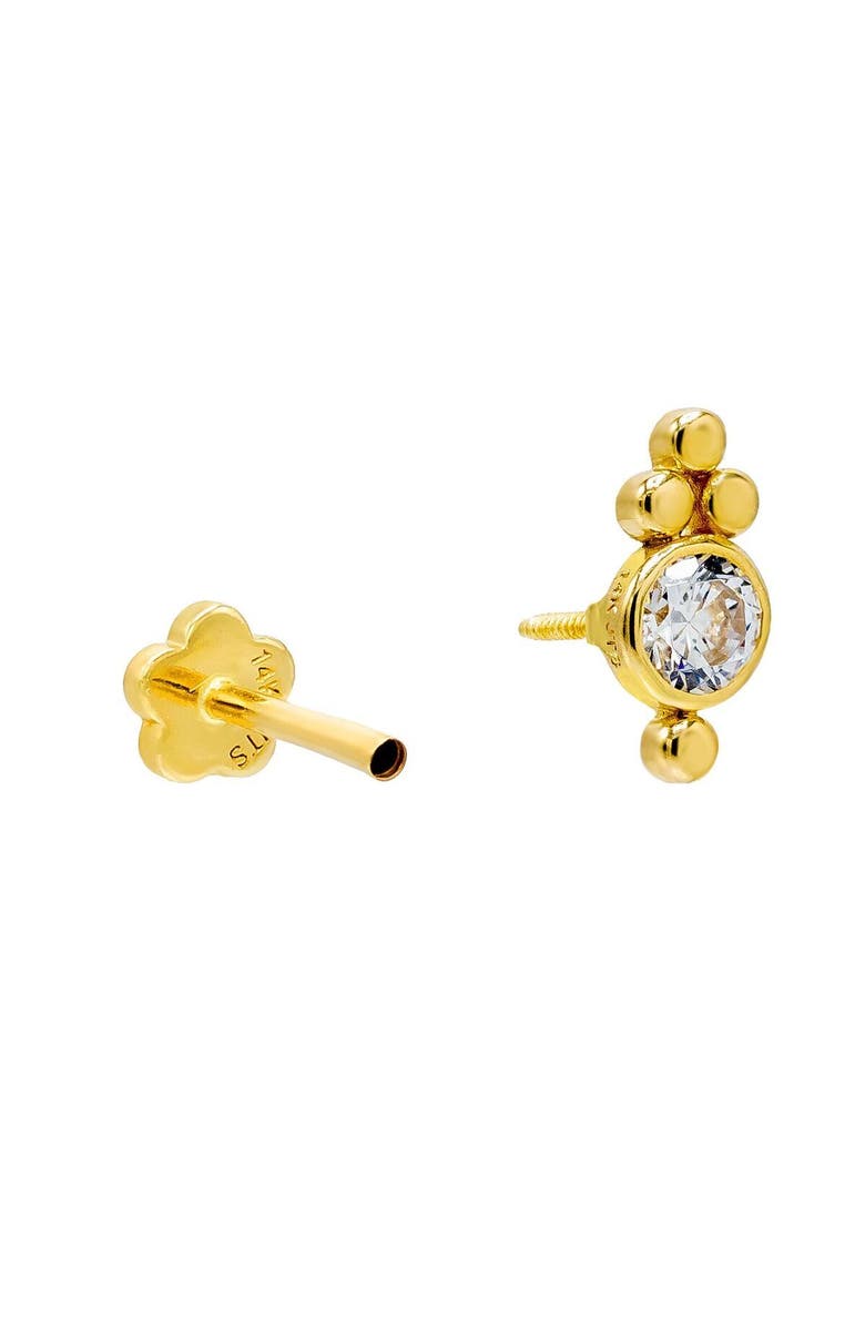 BY ADINA EDEN Beaded X Bezel Threaded Stud Earring 14K, Alternate, color, 