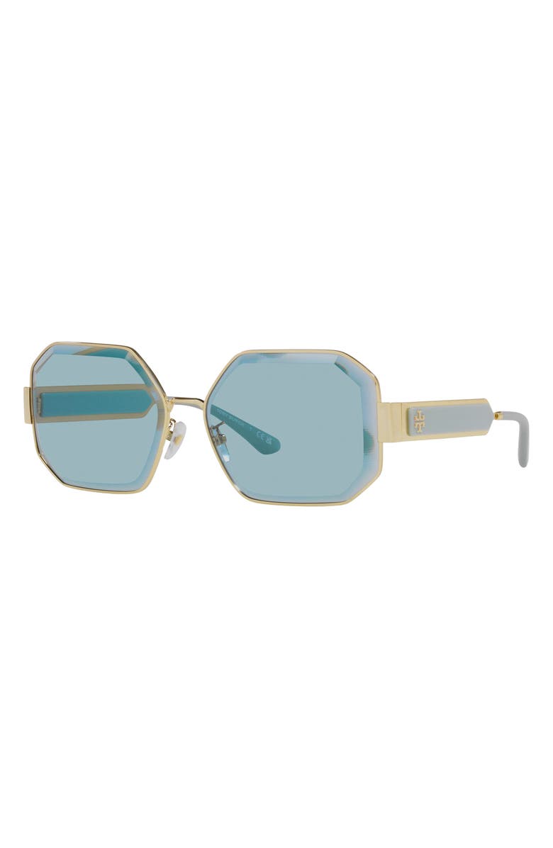 Tory Burch 60mm Tinted Geometric Sunglasses, Alternate, color, Azure