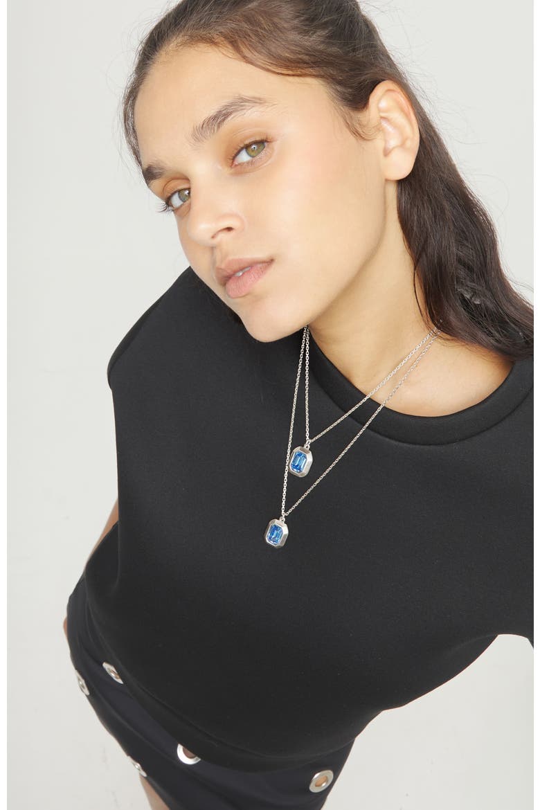 Double-Layer Silver-Tone Necklace with Blue Crystals, Alternate, color, Silver