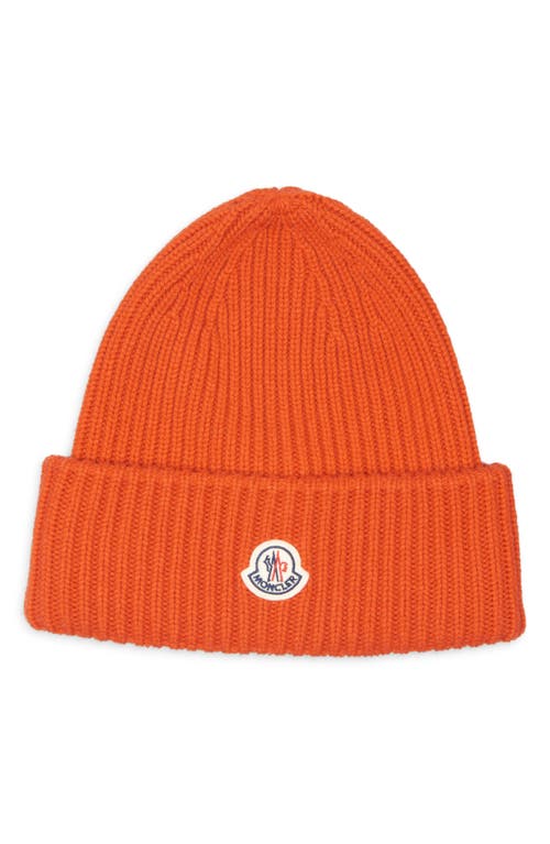 Moncler Logo Patch Virgin Wool & Cashmere Beanie In Orange