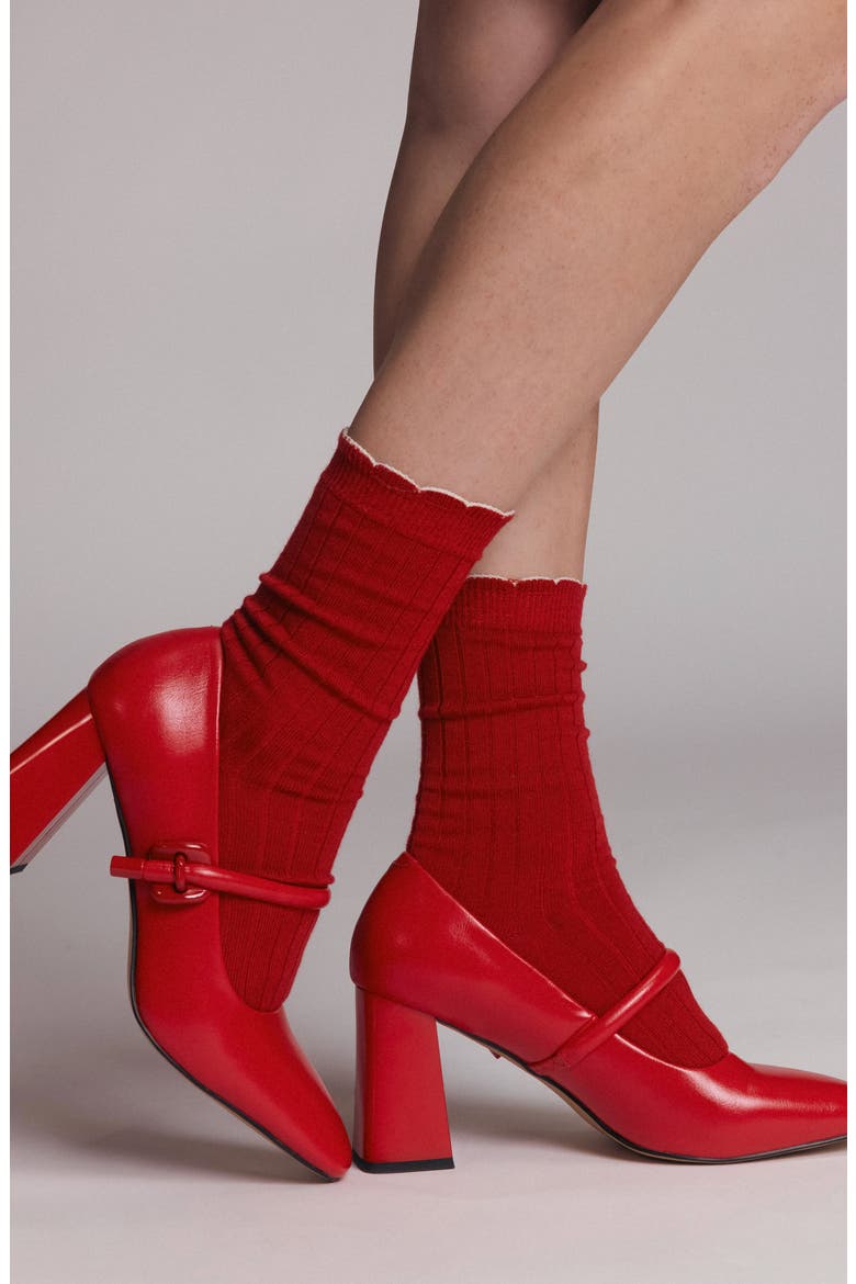 Assorted 2-Pack Scalloped Rib Crew Socks, Alternate, color, RED