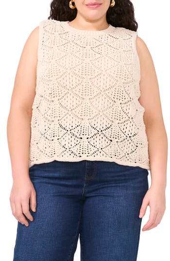Vince Camuto Open Stitch Sleeveless Sweater In Brown