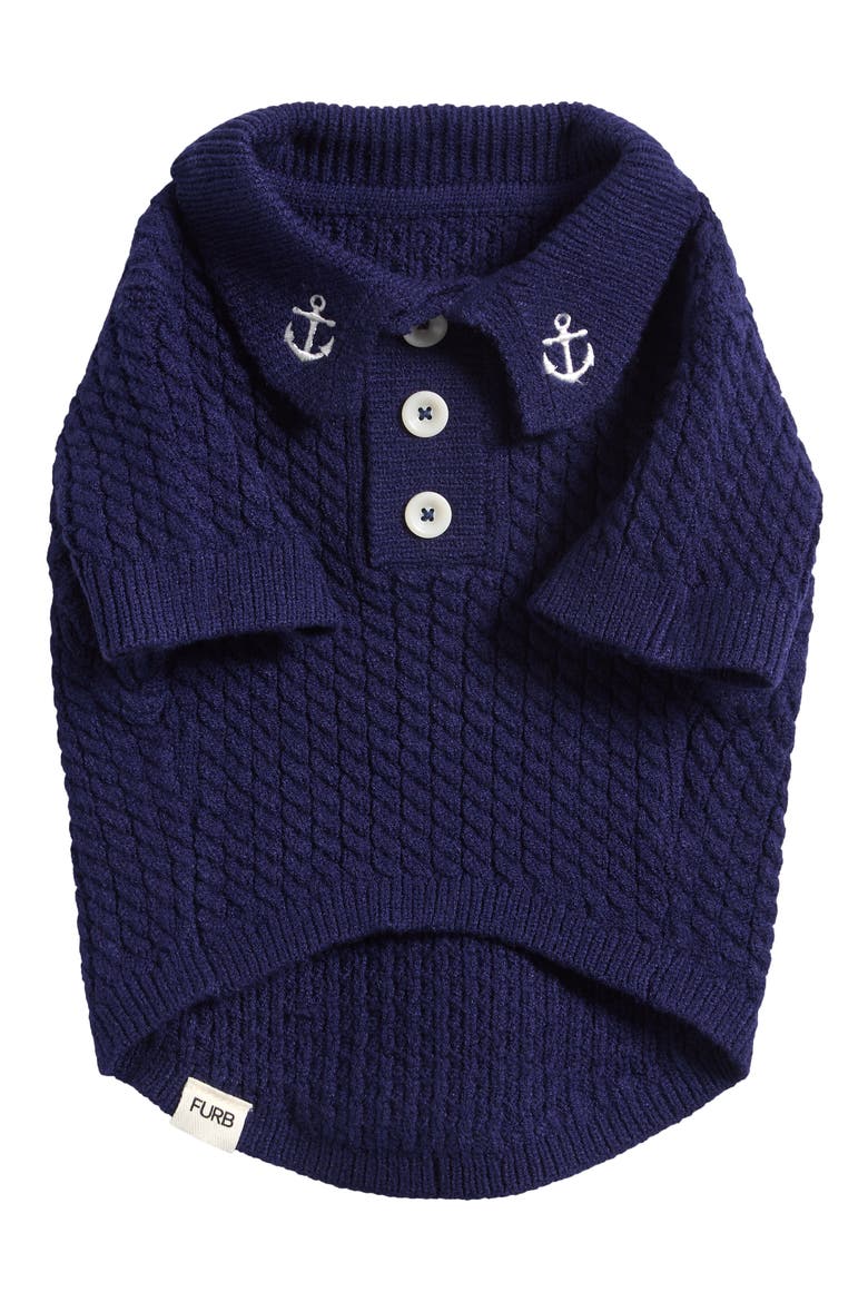 Anchor Embroidered Collar Pet Sweater, Main, color, NAVY