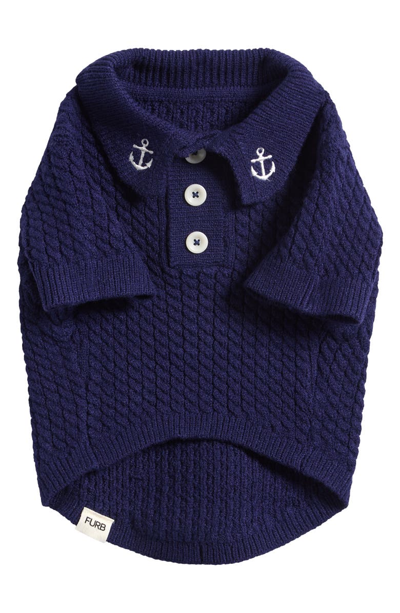 Furb Anchor Embroidered Collar Pet Sweater, Main, color, Navy