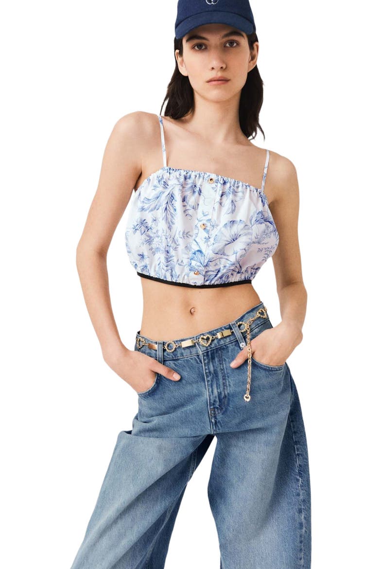 Patterned top with straps, Alternate, color, Sky blue large flowers print