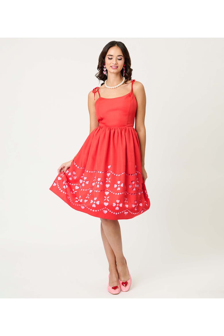 1950s Bobbie Swing Dress, Main, color, Red W/Pink Hearts