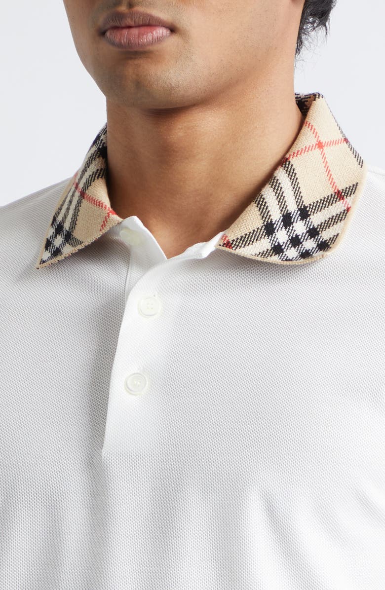 Burberry Evan Check Collar Cotton Piqué Polo, Alternate, color, White