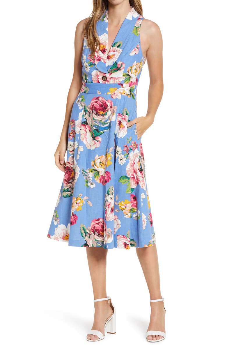 Eliza J Floral Linen Blend Sundress, Main, color, 