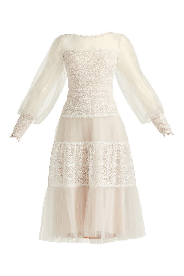 Lace Long Sleeve Midi Dress, Alternate, color, IVORY/ PETAL