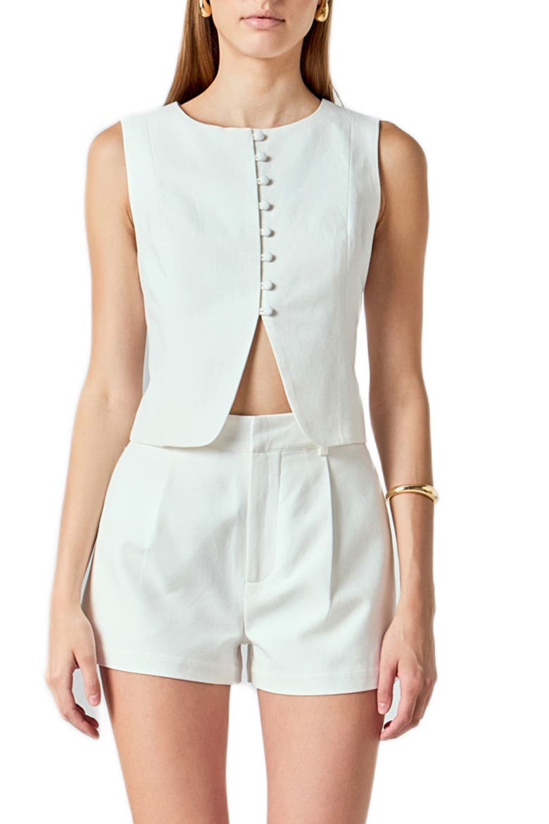 Linen & Cotton Vest, Main, color, IVORY