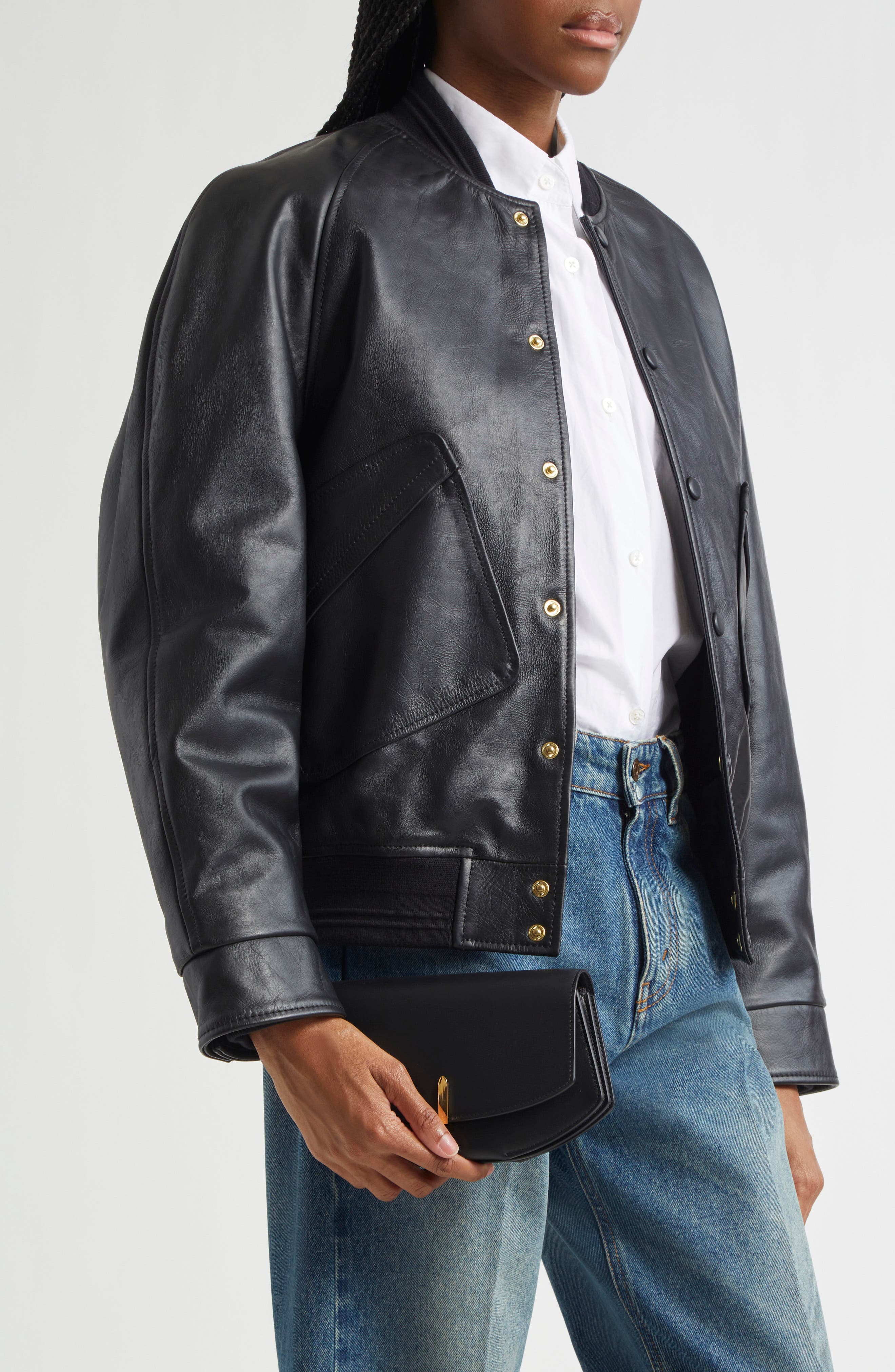 SAVETTE The Florence Leather Clutch, Alternate, color, Black