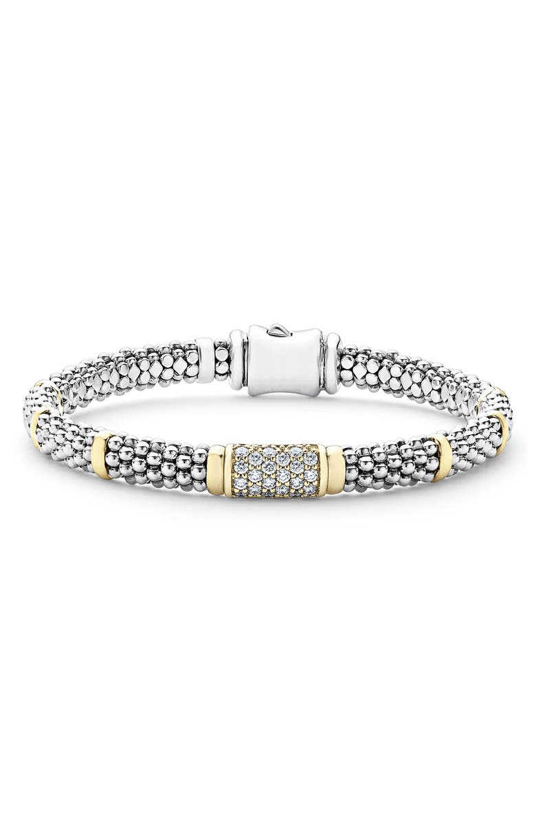 LAGOS Diamond Caviar Bead Bracelet, Main, color, Silver Gold Diamond