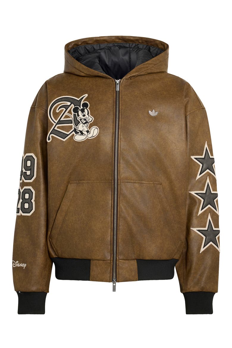 Disney Hooded Faux Leather Jacket, Alternate, color, AURORA COFFEE