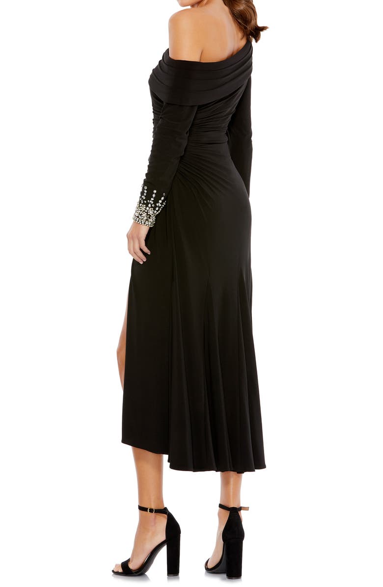 Mac Duggal One-Shoulder Long Sleeve Chiffon Midi Dress, Alternate, color,