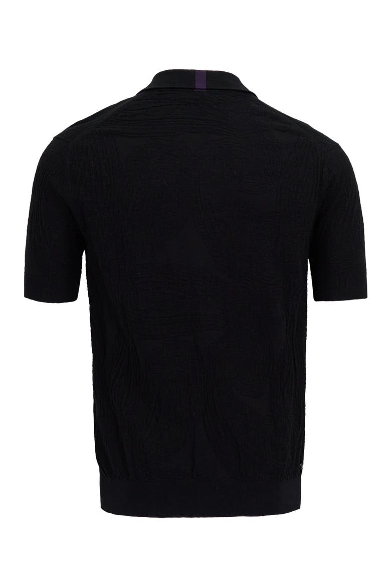 Mens Jacquard Linen Cotton Polo, Alternate, color, Black
