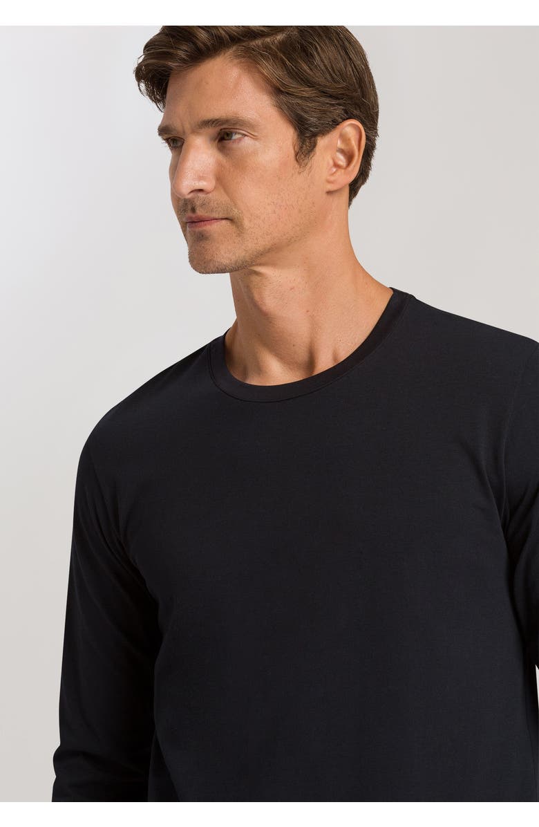 Hanro Living Cotton Crew Neck Top, Alternate, color, Black