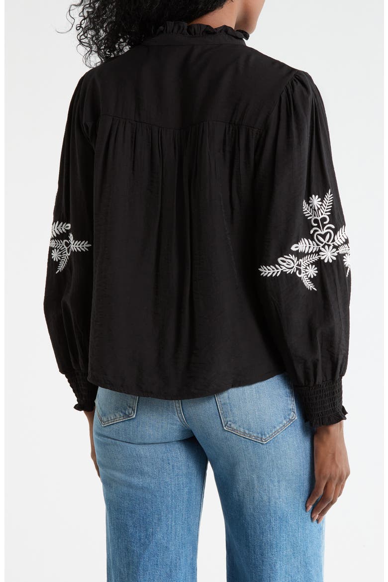 Embroidered Buttoned Top, Alternate, color, BLACK/ WHITE