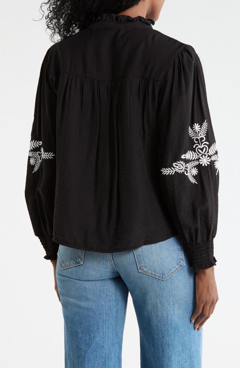 Forgotten Grace Embroidered Buttoned Top, Alternate, color, Black/ White