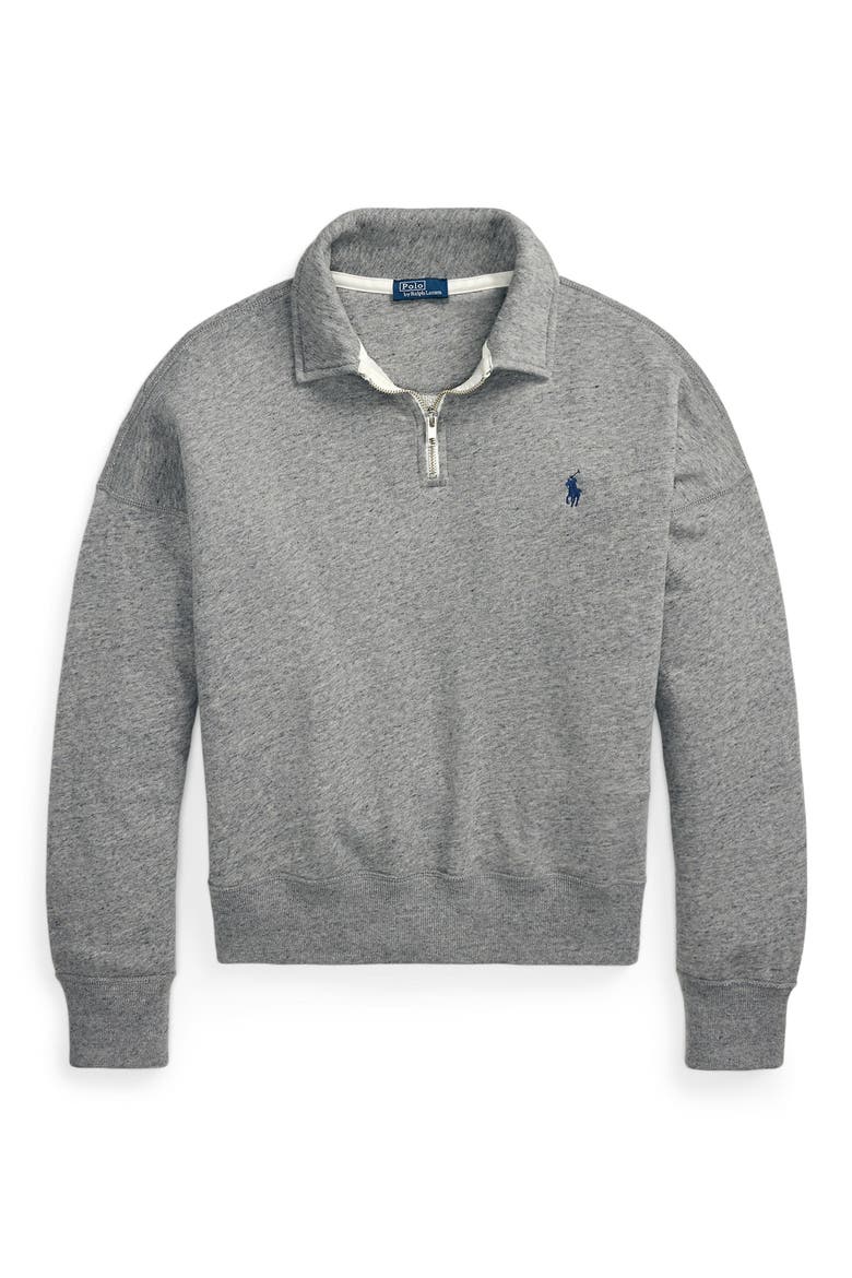 French Terry Quarter Zip Sweatshirt, Alternate, color, DARK VINTAGE HEATHER
